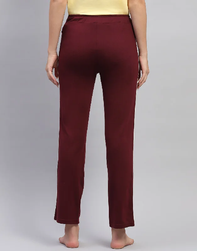 Women Maroon Solid Regular Fit Lower