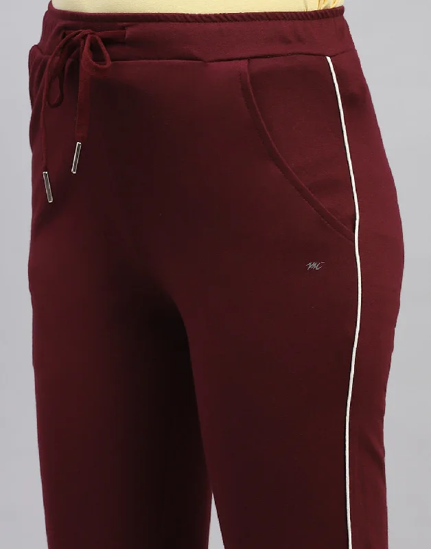 Women Maroon Solid Regular Fit Lower