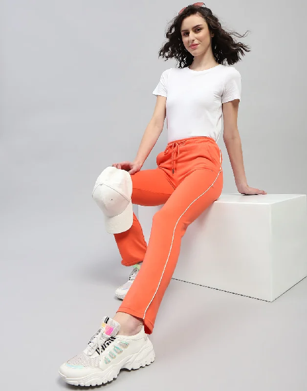 Women Orange Solid Regular Fit Lower