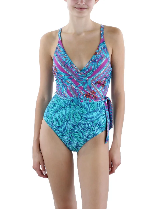 Womens Printed Nylon One-Piece Swimsuit